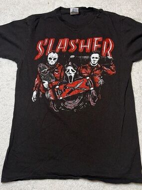 Delta Black Short Sleeve Tee with Red & White Slasher Graphic